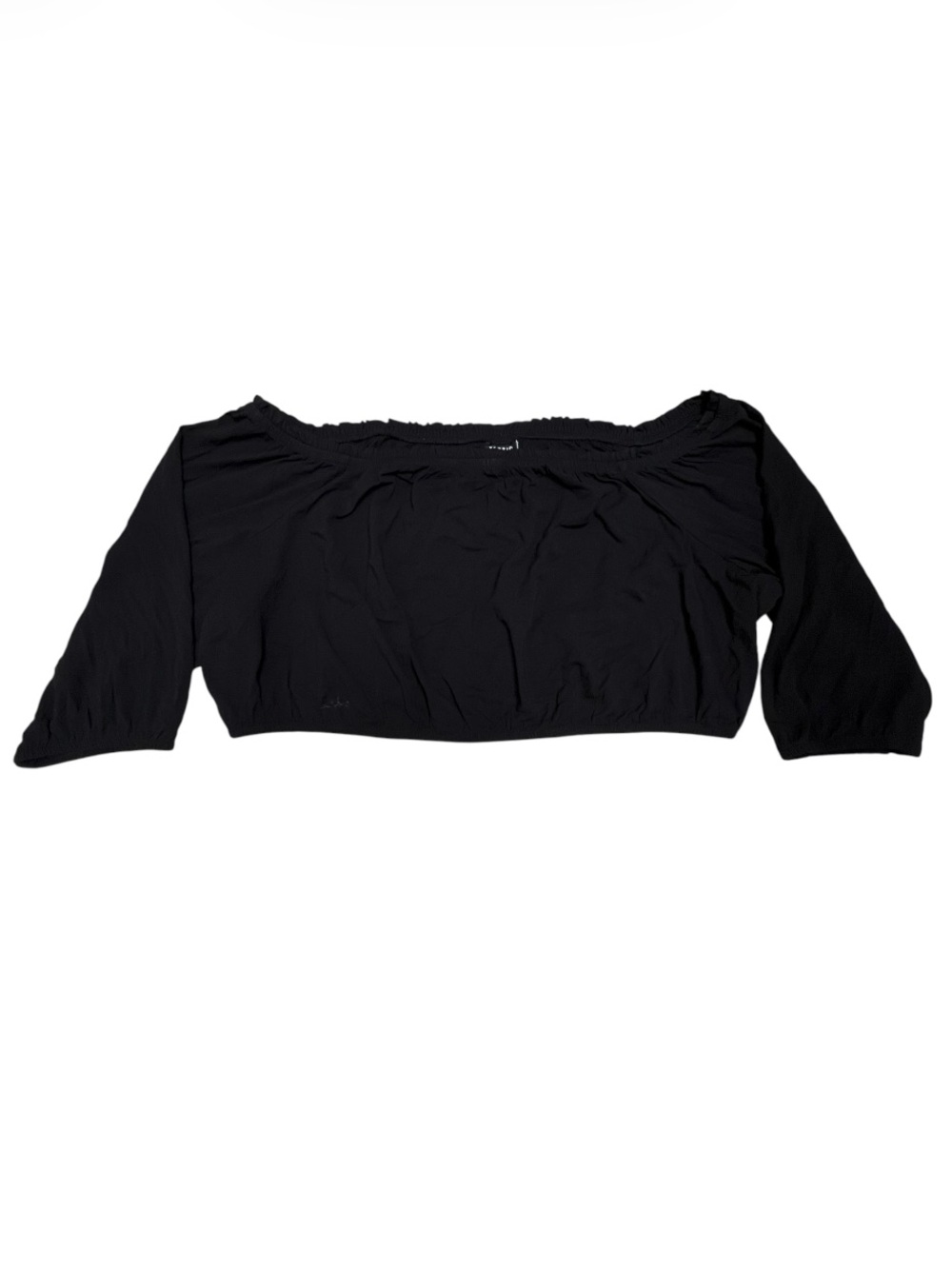 Maxi Rayon Slub off Shoulder Cropped Top in Deep Black Size 3/3X - Picture 2 of 8